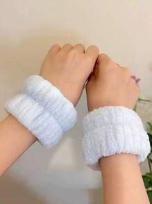 2pcs Solid Bath Wrist Band, Simple Plain Color Absorb Water Wristbands For Washing Face Hair Accessories