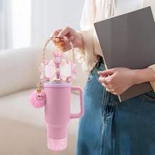 Set de 8 piezas de accesorios brillantes para vasos de 30oz y 40oz, que incluye tapa con cubierta de silicona para pajilla, correa de manija para botella de agua, cadena de encanto, gancho con forma de corazón, funda para vaso, lazo decorativo para pajilla - Regalo ideal para el Día de San Valentín, Día de la Madre, útiles escolares