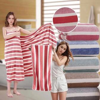 1 Stück weiches gestreiftes Badetuch-Set - schnell trocknende, saugfähige Mikrofaser Handtücher und Handtücher für Badezimmer, Home Spa, Rückkehr zur Schule für Schönheitssalon Zuhause
