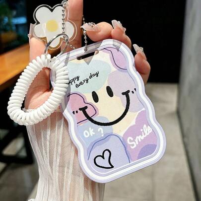 1 pieza Titular de tarjeta con cara de dibujo animado sonriente, adecuado para tarjeta de campus, tarjeta de metro, identificación laboral, tarjeta de comida, protector de identificación con estilo Ins para estudiantes de secundaria, lugar de trabajo, unidad, identificación estudiantil, insignia de trabajo, centro comercial, exposición, titular de tarjeta para múltiples ocasiones (temporada de regreso a clases)