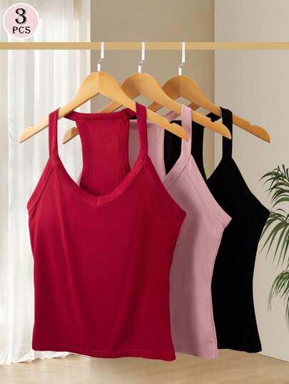 3pcs Women Slim Fit Camisole Tops, Sleeveless
