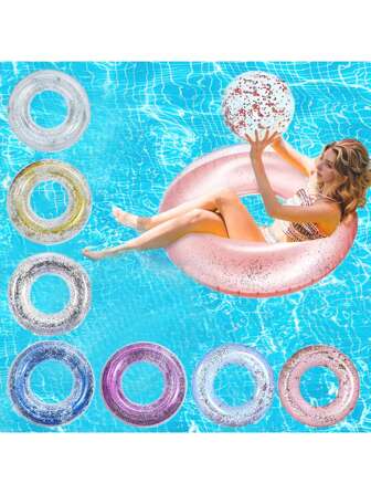 Transparent Sequin Swimming Ring, Adult Inflatable Swimming Ring, Thickened Water Park Lifebuoy