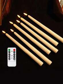 6pcs Ivory Wax LED Candle Lights, Battery Operated Flameless Taper Candles With Remote Control/Timer, Warm White, For Home, Halloween, Christmas, Valentine's Day, Wedding, Party, Holiday Decor