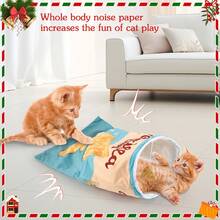 FULED 猫隧道玩具，猫钻袋，猫咪生日礼物，全身带皱纸猫隧道袋（发出声音，声音对猫咪有吸引力，不建议夜间使用）可折叠互动猫钻袋宠物玩具带毛绒球，猫隧道袋，室内猫咪自互动玩具 - 彩色 - 查看 6