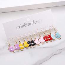 6 Pairs Cute Acrylic Chicken Animal Pendant Earrings, Colorful Chicken Earrings For Women