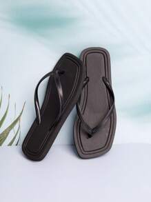 Sandalias tipo chanclas de mujer de unicolor, estilo casual y sencillo, apropiadas para uso en exteriores, playa, baño, con separador de dedos, para primavera/verano