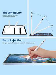 适用于 10.2 英寸 iPad（第十代/10.9 英寸，2022 年）、iPad Air 4/5/6/M4、iPad A16（第十一代，2025 年）、iPad Air 11 英寸和 13 英寸（M3/M2）、iPad Pro 11 英寸/12.9 英寸的触控笔，具备防误触和倾斜感应功能，内置 90mAh 电池，白色电容式触控笔，适用于 iOS 平板电脑。 - 白色 - 查看 5