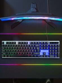 Combo de teclado y mouse con retroiluminación con cable, teclado con cable con sensación mecánica y retroiluminación para oficina y juegos, accesorios de computadora de escritorio y portátil - Multicolor - Ver 4