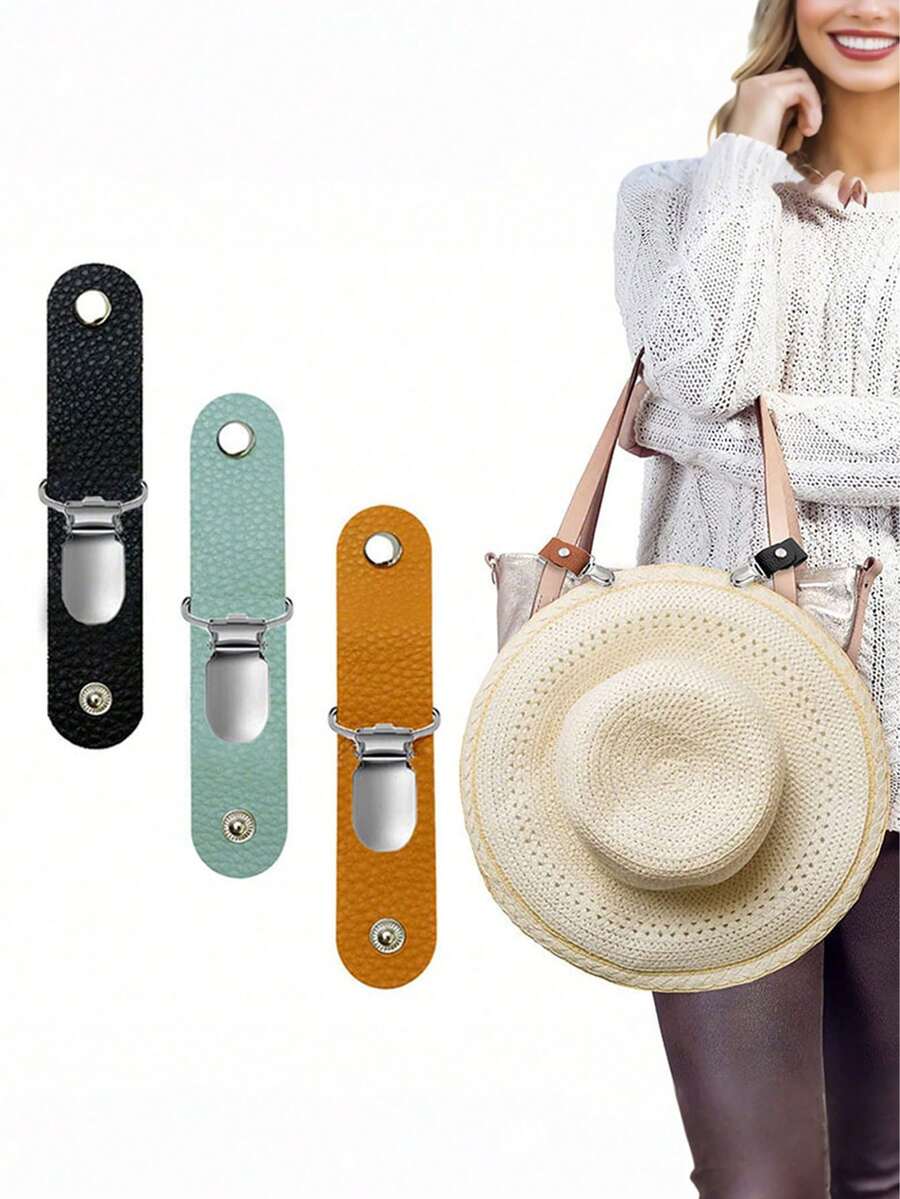 1 件 PU 皮革帽夹，适用于旅行，纯色帽夹，适用于行李箱，多功能棒球帽夹，帽子伴侣，户外迷你旅行，PU 皮革帽夹，户外背包行李整理夹，多功能草帽夹，帽子配件，将帽子牢固地固定在包或行李箱上，旅行配件，旅行必需品，假期，暑假，返校