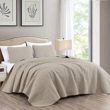 Austin Oversized Bedspread Set 3-Piece Ultrasonic Quilted Soft Lightweight Microfiber Coverlet For All Season - 卡其色 - 查看 2