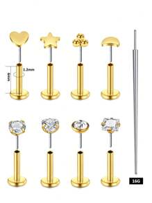AVYRING 9Pcs 16G/20G Aço Inoxidável Tragus Piercing Jóias Labret Piercing Jóias Sem Rosca Push In Nose Studs Brincos Tragus Flat Back Tragus Stud Lip Medusa Helix Piercing Jóias 6/8MM
