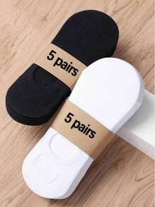 10 pares de calcetines invisibles de corte bajo para hombres, 5 blancos y 5 negros, talla 39-45, estilo de pareja sin tarjeta de cintura (incluye cartón, sin tarjeta de cintura)