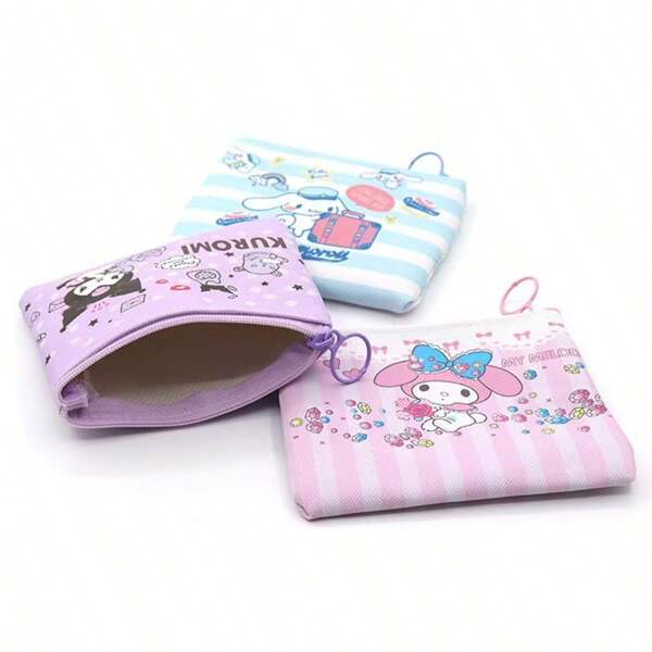 Sanrio 1 pieza Bolso monedero pequeño de estudiante con diseño de Kuromi, la niña de Sanrio, hecho de PU con estilo de dibujos animados lindo y pequeño para mujer, cartera, monedero, billetera para guardar monedas