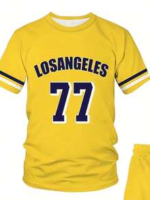 Men'S Plus Size Casual Sports T-Shirt And Shorts Set, Gradient Color Print, Crew Neck, Knit Fabric Spandex, Slight Stretch, Regular Fit, 150g - Multicolor - View 5