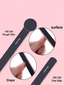 5pcs Dual-Sided Nail Files, 100/180 Grit Nail Buffers, Black Abrasive Boards For Manicure And Pedicure, Odorless Nail Polishing Tool