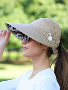 1pc Simple & Fashionable Wide Brim Sun Hat, Bohemian Style Ponytail Baseball Cap, Outdoor UV Protection Face Shield Sunhat For Summer - Multicolor - View 24