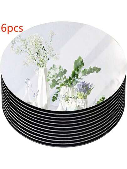 6/12 件亚克力圆形镜子 用于餐桌中心装饰 圆形镜子 蜡烛盘 用于墙壁 婚礼桌中心装饰 派对用圆形镜面托盘