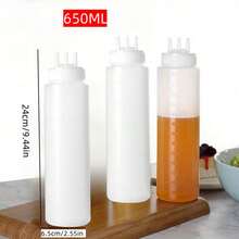 3pcs Kitchen Salad Squeeze Sauce Bottle, Honey Oyster Sauce Seasoning Bottle, Condensed Milk Squeeze Bottle, Three-Hole Seasoning Bottle, With Scale, Transparent Visual Control Leak-Proof Squeeze Sauce Bottle Festival Party Supplies - White - View 17