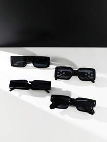 4 件套男士塑料方形眼镜，经典商务/正式风格，适合通勤、商务、夏季海滩度假、户外、旅行的街头穿着