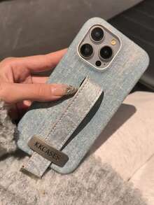 时尚新款高端复古牛仔布带多功能支架保护手机壳，适用于苹果系列，防摔防水防震防刮 - 藍色 - 查看 2