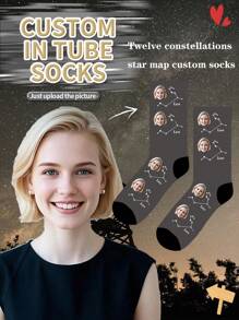1 paire 2025 Nouvelles chaussettes personnalisées avec 12 constellations, chaussettes personnalisées avec carte des 12 constellations, chaussettes personnalisées à col rond amusantes (avec photos) comme cadeau pour femmes, cadeau pour hommes pour la Saint-Valentin, anniversaire, pour l'être aimé, chaussettes fantaisie pour hommes, chaussettes fantaisie pour femmes, chaussettes personnalisées pour la famille