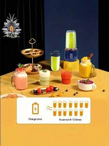 1 st bärbar minijuicerkopp, elektrisk multifunktionsmixer med 6 blad, färskpressad juice- och smoothiemaskin, matberedare med iskrossningskopp, sladdlös elektrisk juicer, trådlös 400 ml minijuicemixer med kopp, USB-laddningsbar juicemixer med kopp - Multifärgad - Visa 7