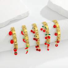 1 szt. Bransoletka hip-hopowa ze stali nierdzewnej, włoska, elastyczna, czerwona, papryczka wiśniowa, pomidory jabłkowe, moduł DIY, regulowana, odpinana bransoletka do codziennego noszenia, randkowania i prezentów