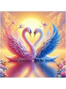 1PC Romantic Swan Diamond Art Painting Kit 5D DIY Mosaic Craft Set Embroidery Cartoon Cross Stitch Picture Room Home Party Wall Decoration For Family Friends Teachers Holidays Gift 30x30cm