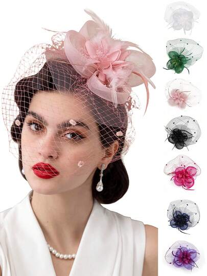 1 قطعة من قبعات التافك للنساء لحفلات الشاي وحفلات الفروسية بولاية كنتاكي وحفلات الزفاف، مزينة بالأزهار والشبكة الحجابية،اكسسوارات شعر، قبعة ديربي، قبعة صغيرة، طاقية صغيرة
