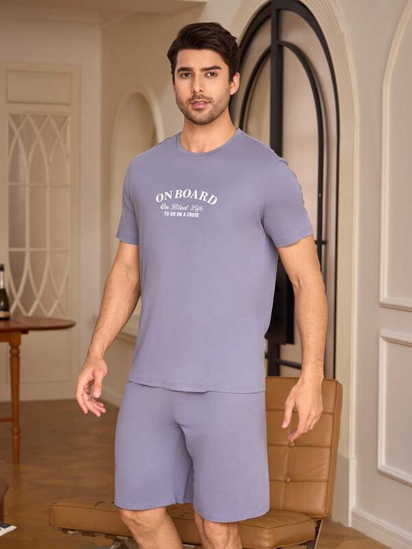 2pcs Men Casual Pajama Set, Short Sleeve Shirt And Shorts, Lightweight And Comfortable Sleepwear Suit For Summer
