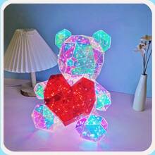 1 Pc 25 CM LED Teddy Bear Night Lights Colorful Lighting Two Styles Red Heart And Colored Heart Bedroom Desk Lamp Valentine's Day Atmosphere Surprise Romantic Gift USB Interface Living Room Party Bedroom Home Decor Happy Birthday Room Stuff Graduation Season Use