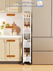 1pc Movable Small Rolling Cart, Narrow Gaps Storage Practical Rack, Multi-Layer Storage Shelves, With 360° Swivel Casters, Suitable For Kitchen/Bathroom/Bedroom/Beside Fridge Storage Rack ,Jewellery Box,Pouch,Makeup Brush Holder,Brush Holder,Perfume Organiser,Pouch Bag