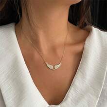 JOJELOO 1 pièce Collier pendentif incrusté de zirconium à design aile pour femme, cadeau de bijoux de luxe