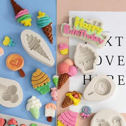 冰淇淋/冰棒硅胶模具，蛋糕装饰工具，适用于翻糖、巧克力、糖果、蛋糕装饰配件