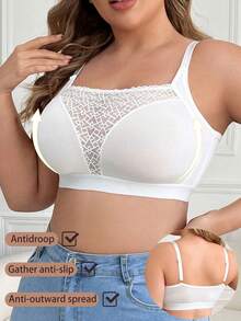 Áo ngực ren vá cỡ lớn cho nữ, đồ lót không gọng thoải mái - trắng - Xem 5