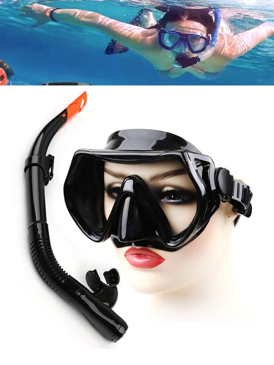 SHENYU Adult & Teen Universal Snorkel Mask & Snorkel Set For Swimming & Diving, Beach Essentials, Beach Accessories, Pool Float - Black - View 1