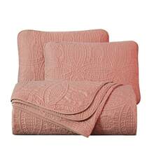 Austin Oversized Bedspread Set 3-Piece Ultrasonic Quilted Soft Lightweight Microfiber Coverlet For All Season - 鮭魚 - 查看 5