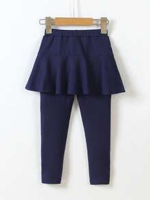 2-In-1 Girls Dress & Leggings Set, Navy Blue, Sweet & Cute Style, Suitable For Spring & Autumn Seasons - Blue - View 2