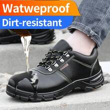 GUYISA 男士安全鞋，橡胶软底，软头，防刺穿中底，黑色皮革鞋面，防水，低帮安全鞋 - 黑色 - 查看 4