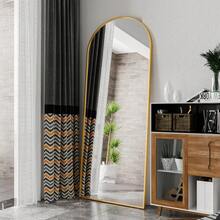 Full-Length Mirror, 80 X 180 Cm, Curved Standing Mirror, Full-Length Mirror, Wall-Mounted, Leaning Mirror, Standing Mirror, Full-Length Mirror As A Dressing Mirror For The Living Room, Gold - 金色-80x180cm - 查看 7