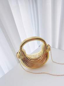 1pc Gold Plastic Acrylic Clutch Handbag, Large Capacity Chain Strap Fashion Bag, Suitable For Attending Evening Galas And Parties
