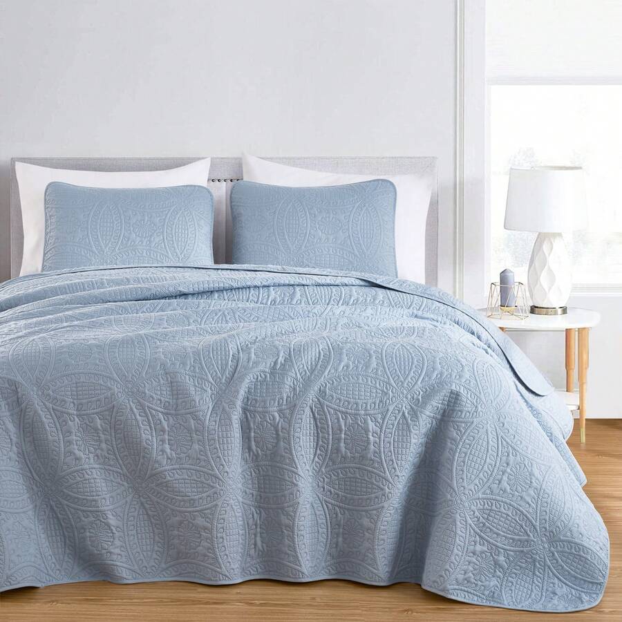 Austin Oversized Bedspread Set 3-Piece Ultrasonic Quilted Soft Lightweight Microfiber Coverlet For All Season - 酷灰 - 查看 1