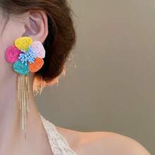 Andkiss 1 Pair Bohemian Style Floral Tassel Earrings