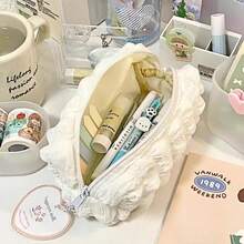 1pc Cream Puff Pen Bag Highly Attractive Level Large Capacity Soft Simple Dirt Resistant Stationery Bag Pencil Case - Multicolor - View 4