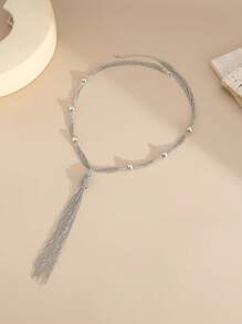 1pc Elegant Chain-Woven Tassel Necklace, Luxury Fashion Wedding Party Women & Couples Versatile Long Necklace Gift