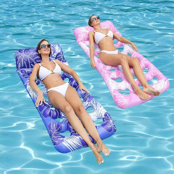 1 pièce Matelas flottant gonflable en forme de cœur, hamac flottant imprimé de feuilles étanche pour l'extérieur, chaise longue de piscine pour adulte pour la plage, l'été