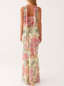Women Y2k Floral Tube Maxi Dress With Scarf Sleeveless Strapless Backless Mesh Long Bodycon Dresses Formal Cocktail Sundress - 彩色 - 查看 5