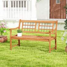 Lifezeal Outdoor Acacia Wood Bench 2-Person Patio Bench With Slatted Seat & Backrest - Natural - View 3