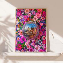 1pc, Wall Arts, Posters, Vintage, Canvas Poster, Disco Ball Maximalist Oil Painting, Vivid And Bold Dopamine Plant Picture, Colorful And Pink Print For Living Room, Room Decoration, Home Decor, Wall Art - Multicolor - View 9