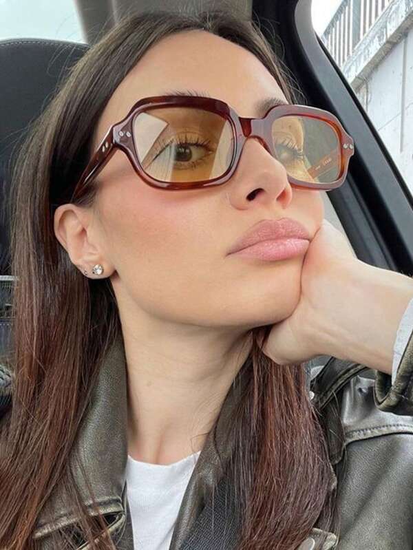 1 pieza Gafas de moda cuadradas, retro, personalizadas, versátiles para hombres y mujeres, adecuadas para uso diario, fotografía callejera, vacaciones, viajes, accesorios de playa de verano, al aire libre, viajes